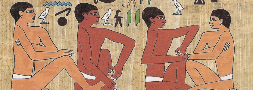 Ancient Egyptian artwork showing massage therapy techniques.